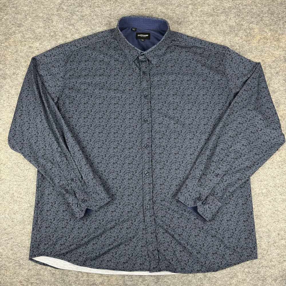 DUCHAMP London Button Up Shirt Long Sleeve Blue Paisley Mens 2XL XXL